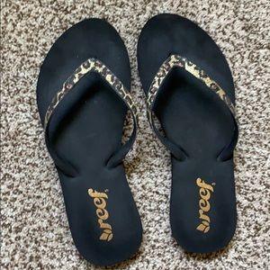 Reef leopard print flip flops